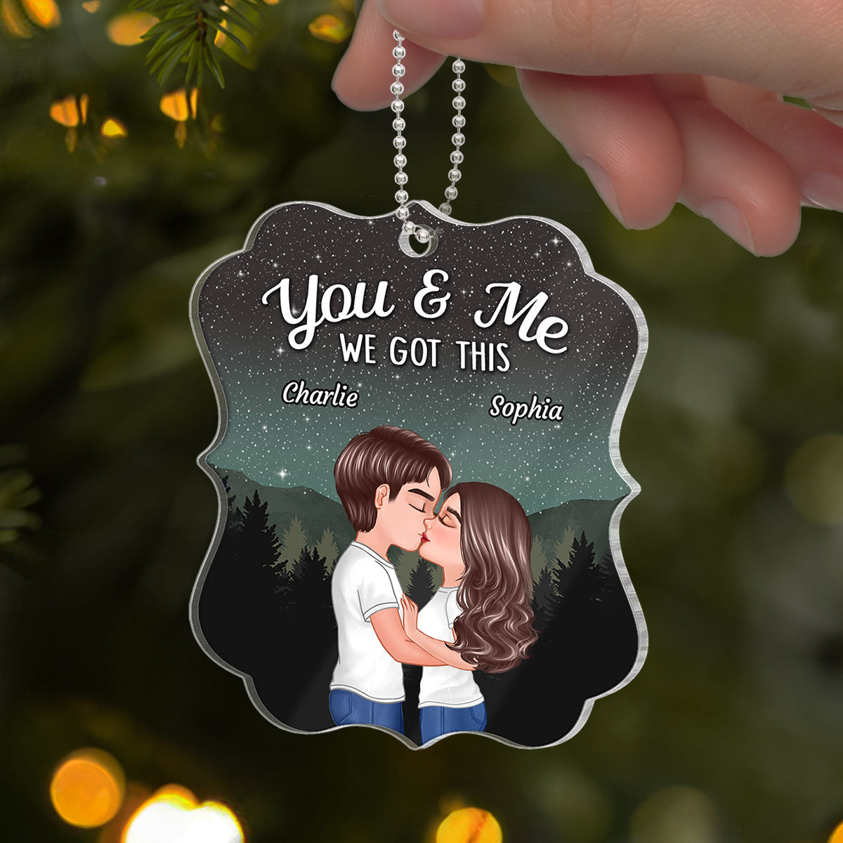Couple Kissing Under Stars Sky Forest Personalized Acrylic Ornament
