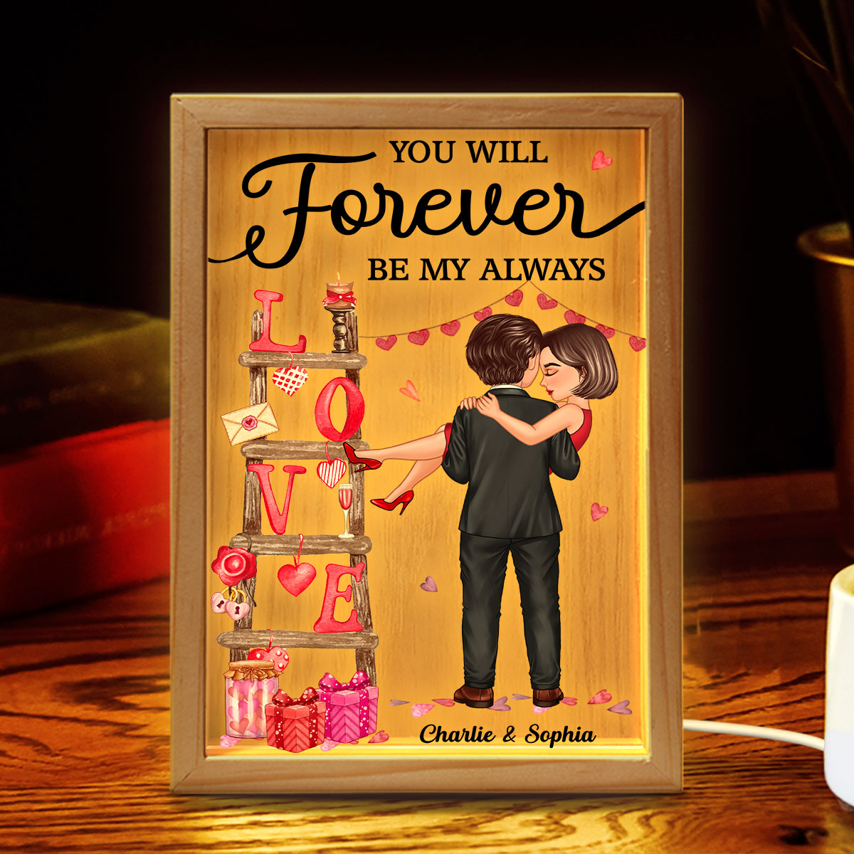 LOVE Valetine‘s Day Ladder Couple Holding Personalized Frame Light Box