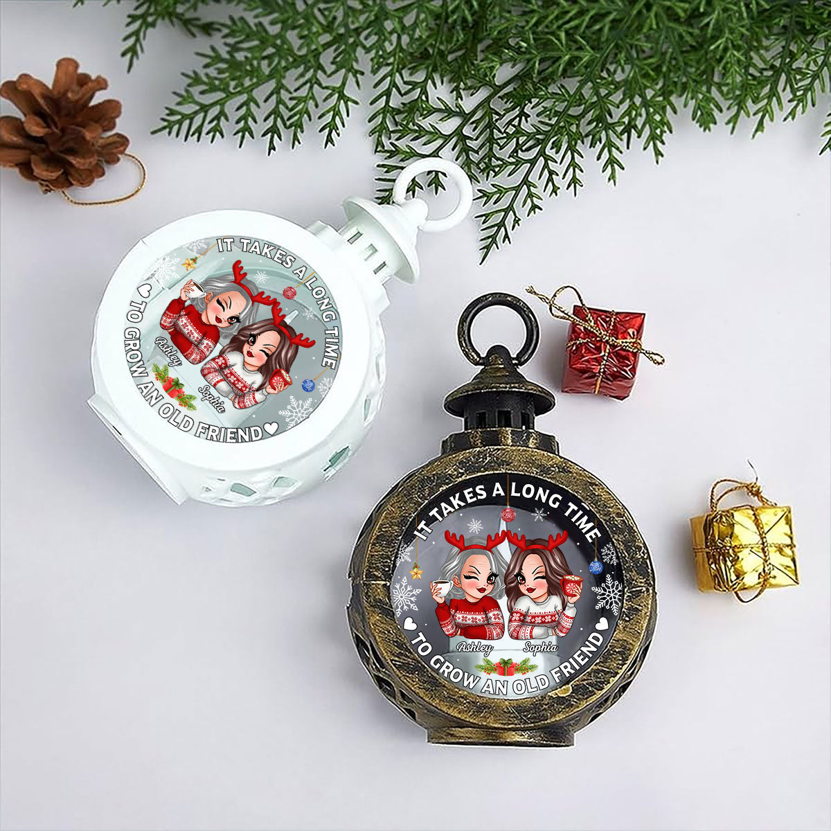 It Takes A Long Time To Grow An Old Friend Personalized Lantern Ornament, Christmas Gift For Best Friends