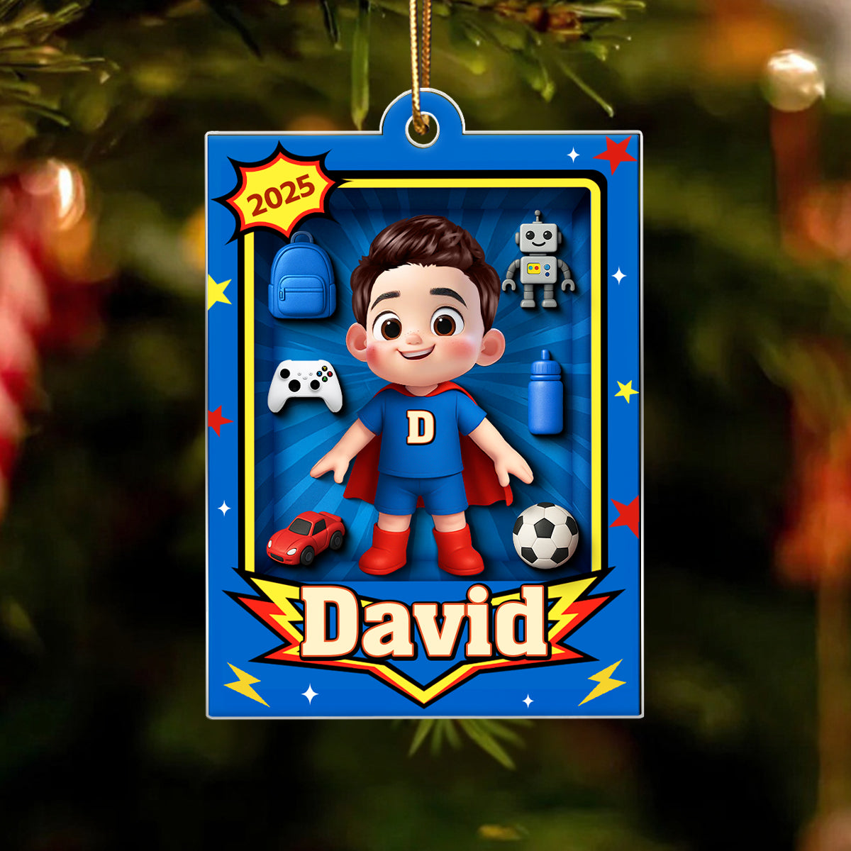 Cute Little Boy In Toy Box - Personalized Acrylic Ornament - Unique Christmas Gift For Kids, Grandkids