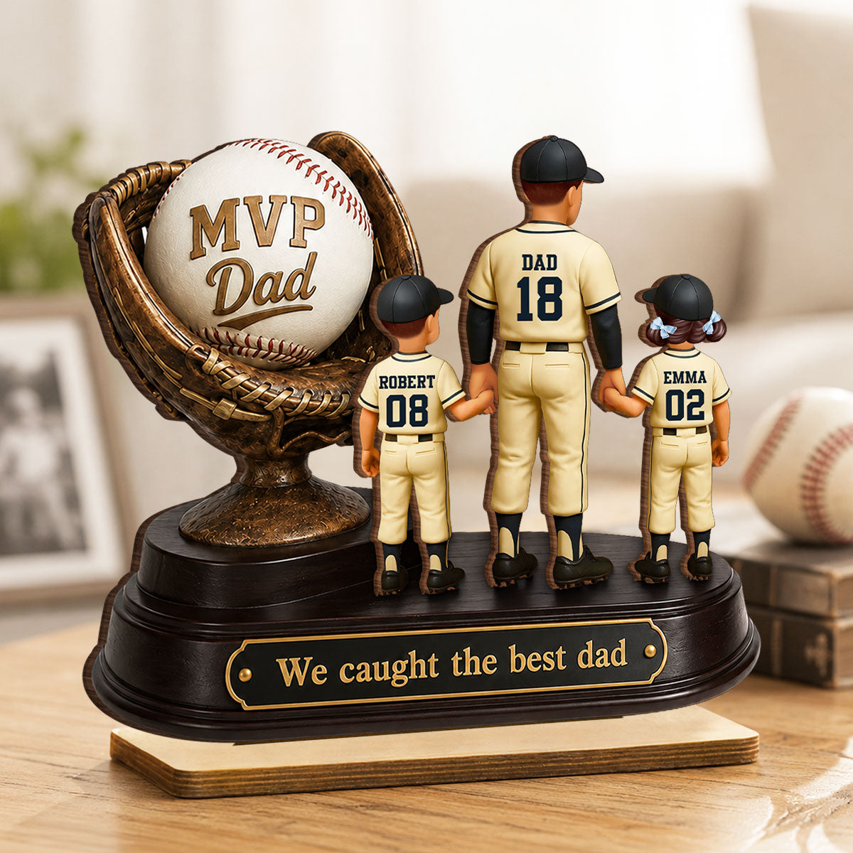 We Caught the Best Dad Baseball Trophy - Personalized 2-Layered Wooden Plaque - Father's Day Gift for Dad, Husband
