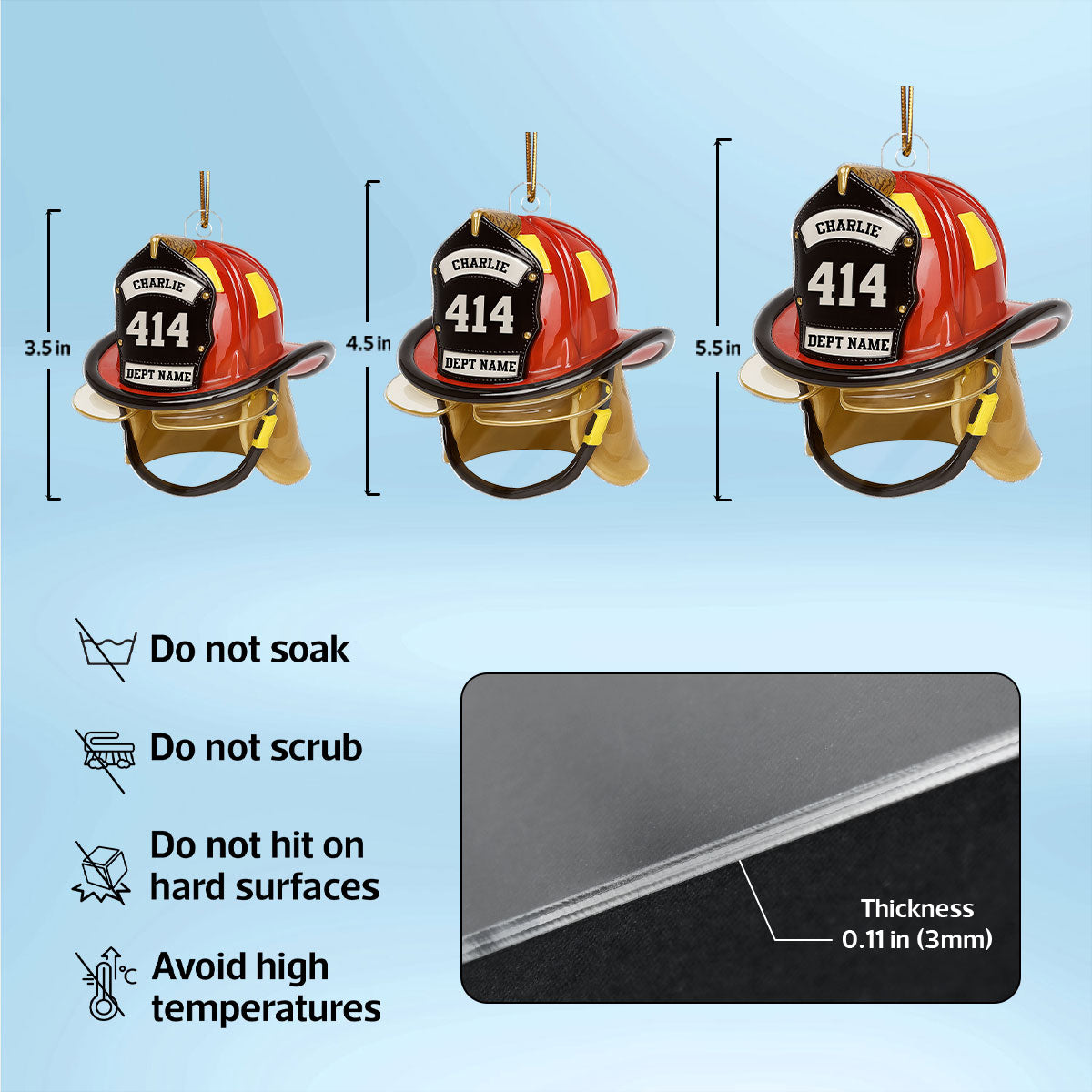 3D Effect Firefighter Helmet - Personalized Acrylic Car Hanger- Gift For Firefighter