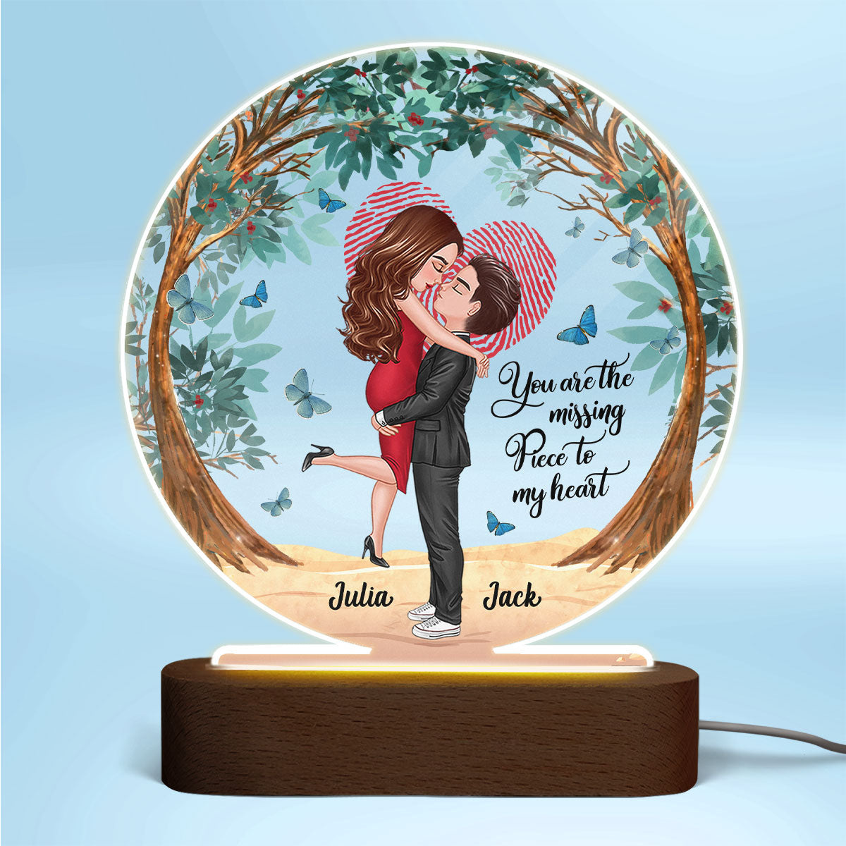 Couple Under Tree Personalized Acrylic Circle LED Lamp Night Light