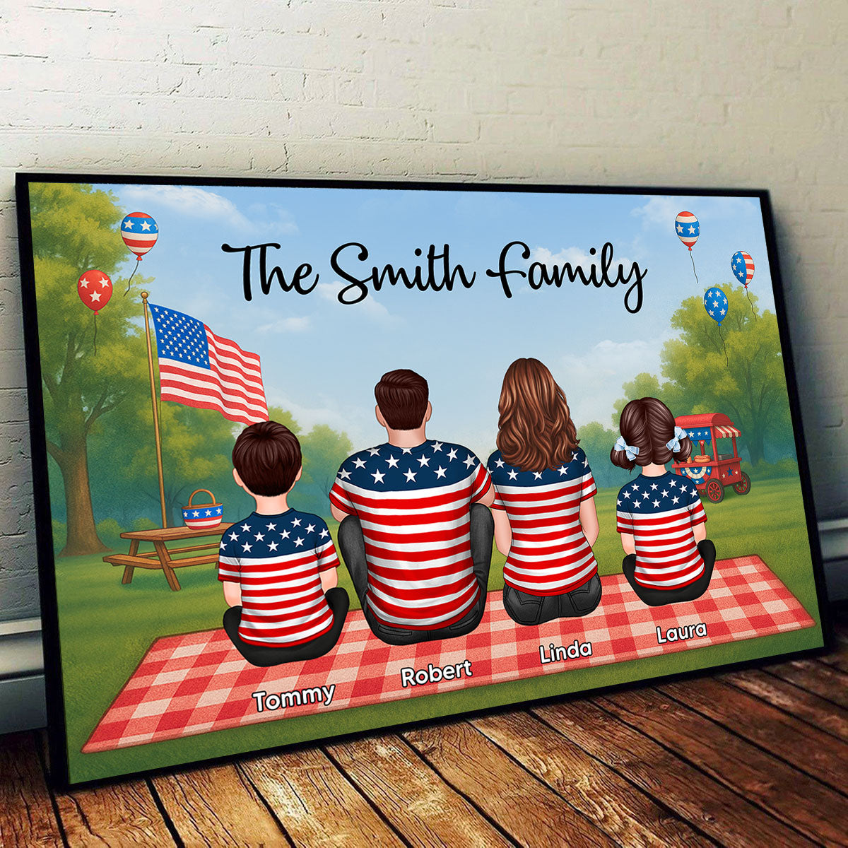 American Family In Park Picnic 4th Of July Personalized Poster