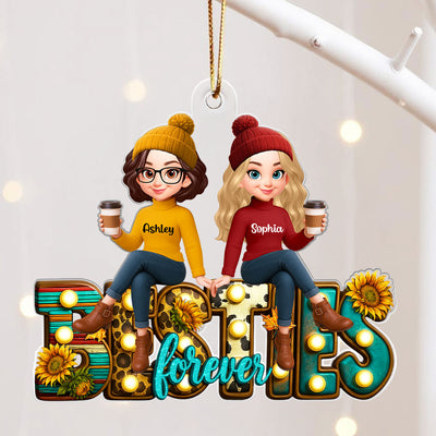 Western Besties Sitting Personalized Acrylic Ornament, Fall Gift for Best Friends