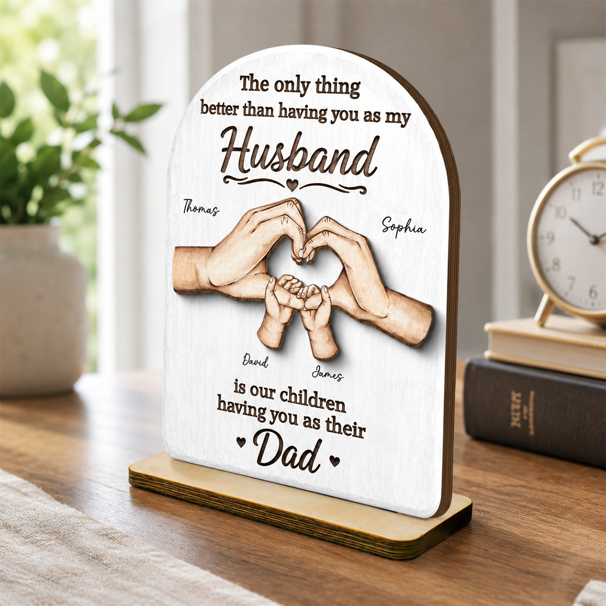 The Only Thing Having You As My Husband Family Hands - Personalized 2-Layered Wooden Plaque - Father's Day Gift For Husband