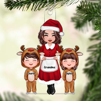Grandma Grandkids Reindeer Christmas Gift Personalized Acrylic Ornament