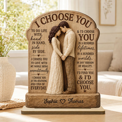 I Choose You Couple Hand In Hand 2D Flat - Personalized 2-Layered Wooden Plaque - Anniversary Gift Keepsake For Couples