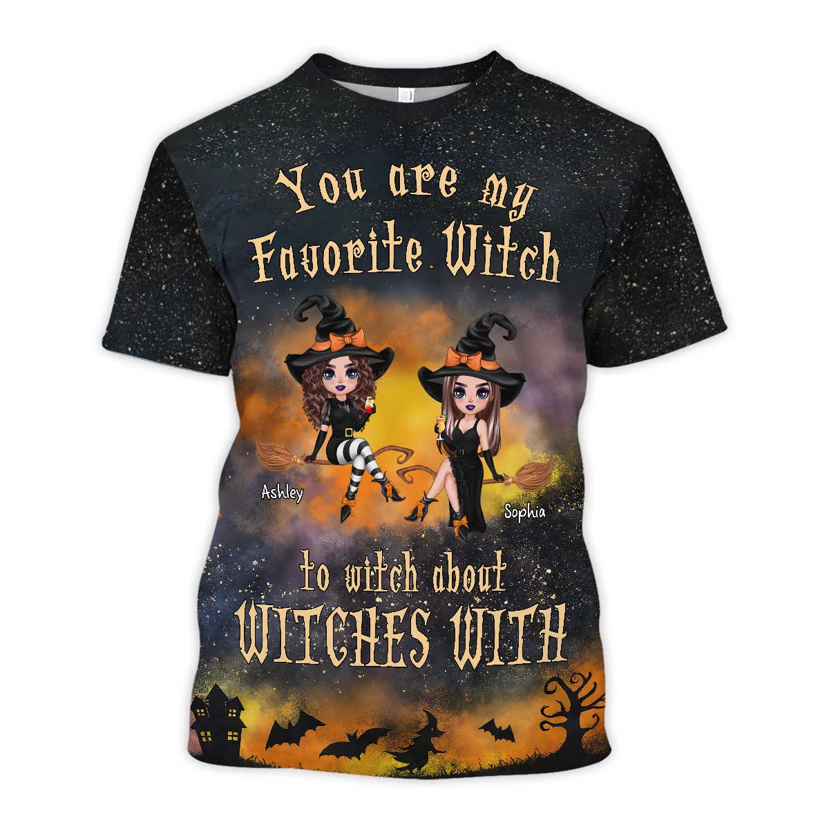 Pretty Witch Besties Witchy Ombre Tie-Dye Pattern Personalized Shirt, Perfect Halloween Matching Costume for Besties