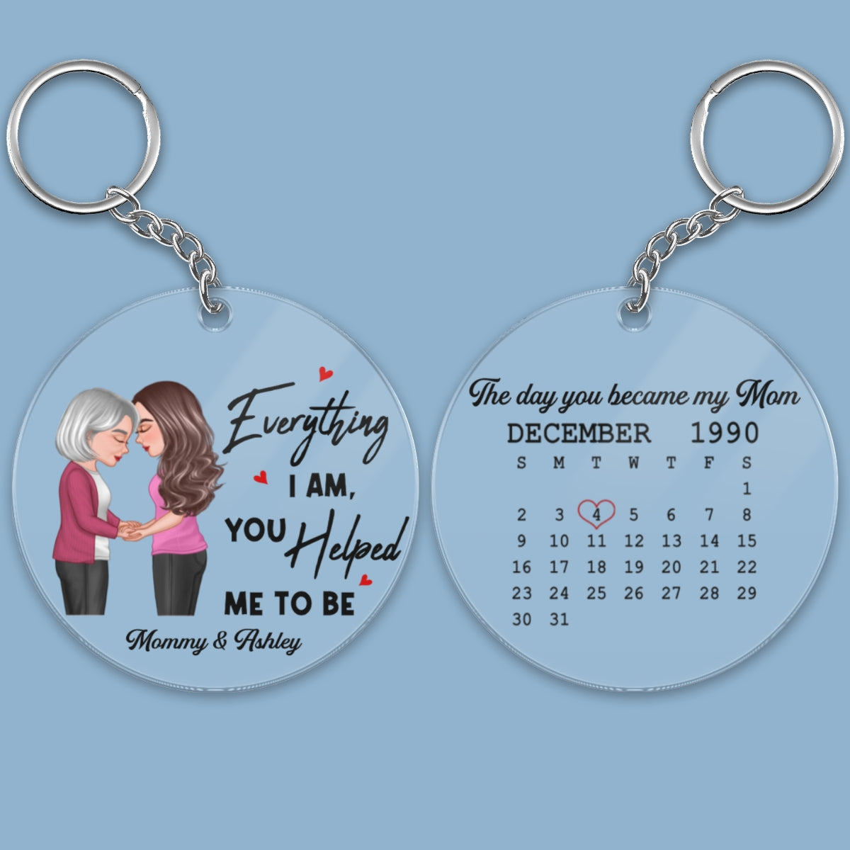 Everything I Am You Helped Me To Be Floral Mom Daughter Holding Hand Calendar Personalized Acrylic Keychain
