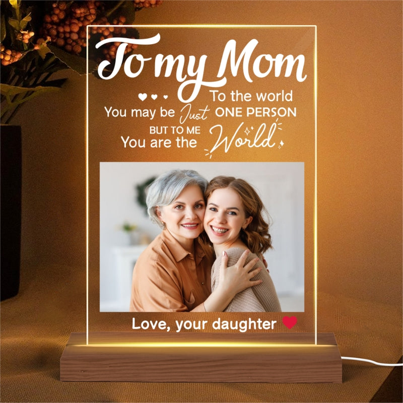 You Are The World Custom Photo Gift For Mom Personalized Rectangle Acrylic Plaque With LED Night Light