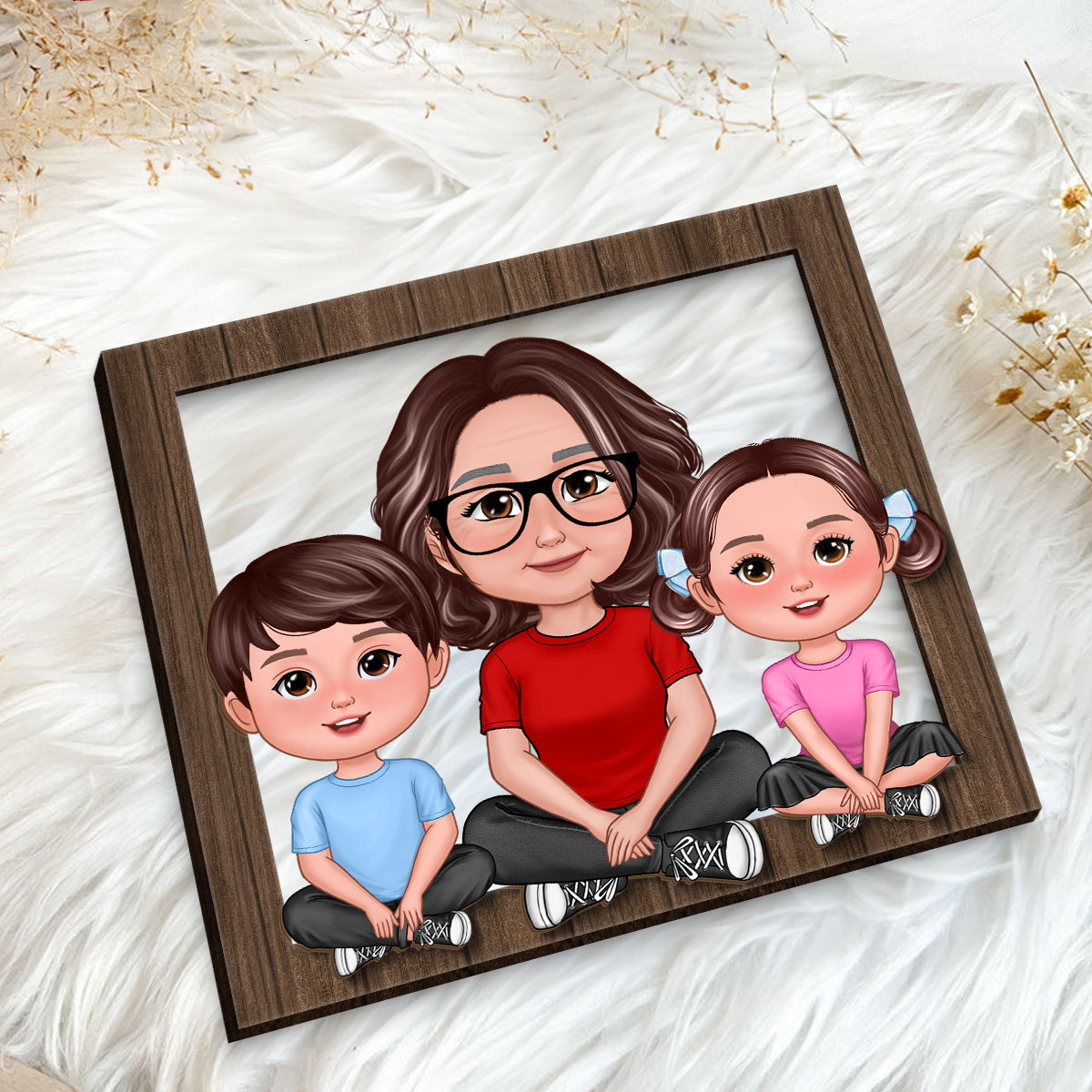 Grandma Grandkids Crossed Legs Frame Personalized 2-Layer Wooden Plaque