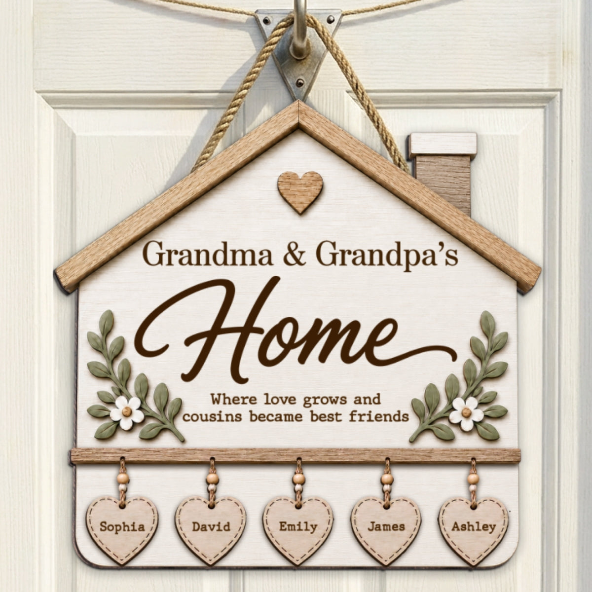 Grandma & Grandpa's House Where Love Grows 2D Flat Printed - Personalized Wooden Sign - Home Decor For Grandparents