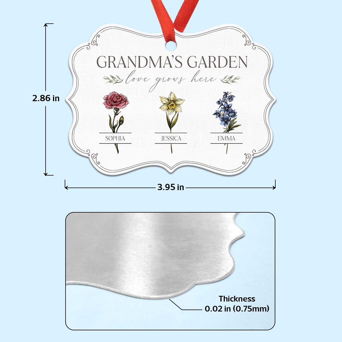 Grandma's Garden Love Grows Here Personalized Christmas Ornament, Gift For Grandma Granddaughter Grandson