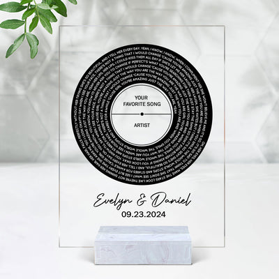 Personalized Vinyl Record Song with Lyrics on Acrylic with Stand,  Gift, Personalized Gift for Her, Gift for Him, Wedding Song Gift