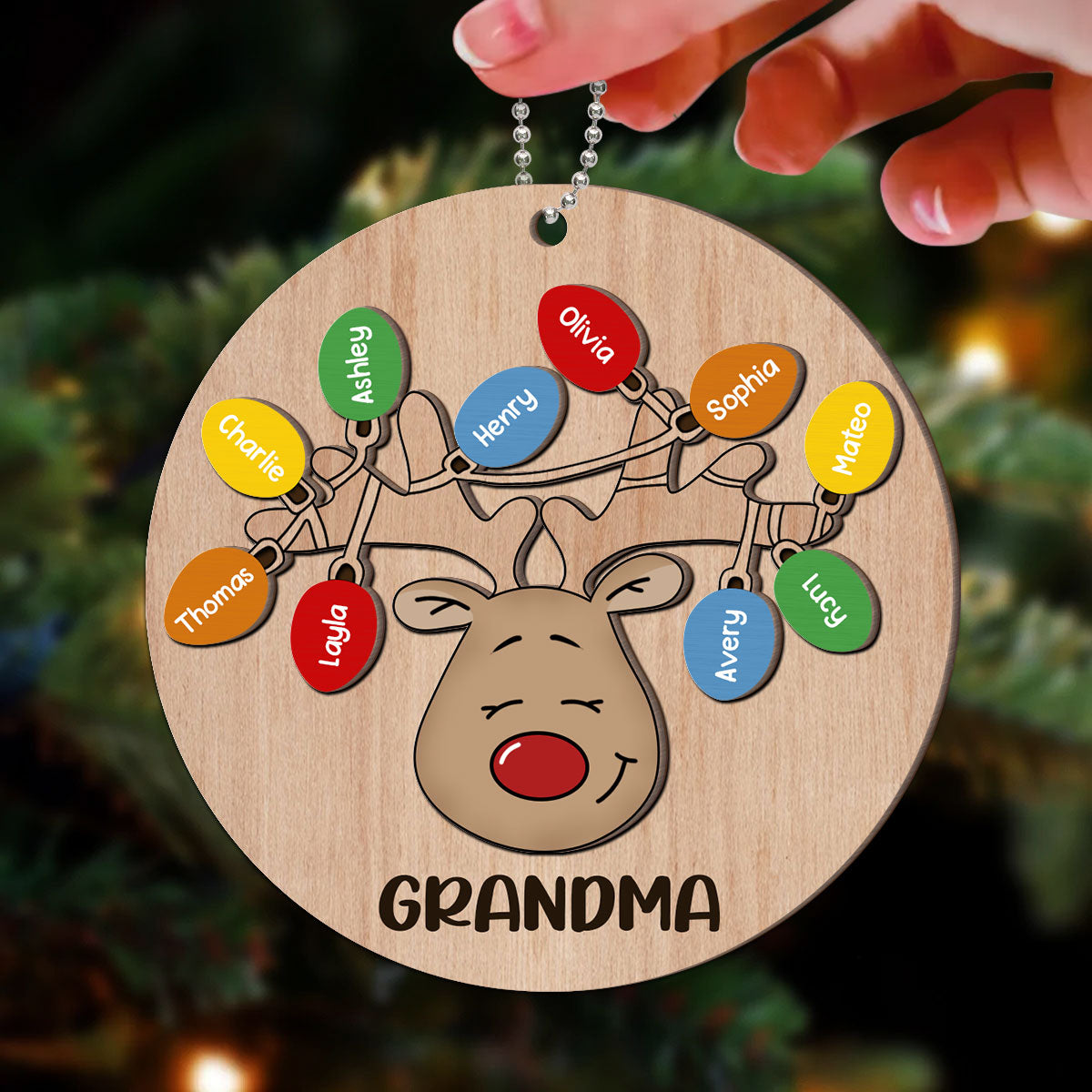 Christmas Grandma Reindeer Personalized 2-Layer Wooden Ornament, Gift For Grandma