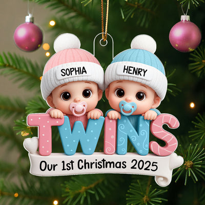 TWINS! Baby’s First Christmas Baby Blue Boy Pink Girl Custom Personalized Christmas Ornament Gift