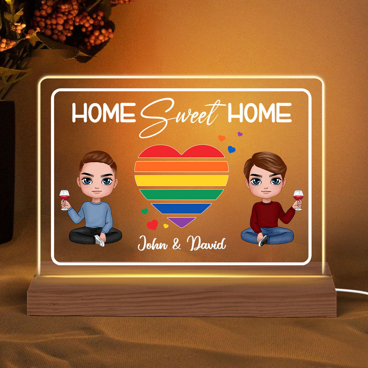 Home Sweet Home LGBT Couple Personalized Custom Shape LED Night Light