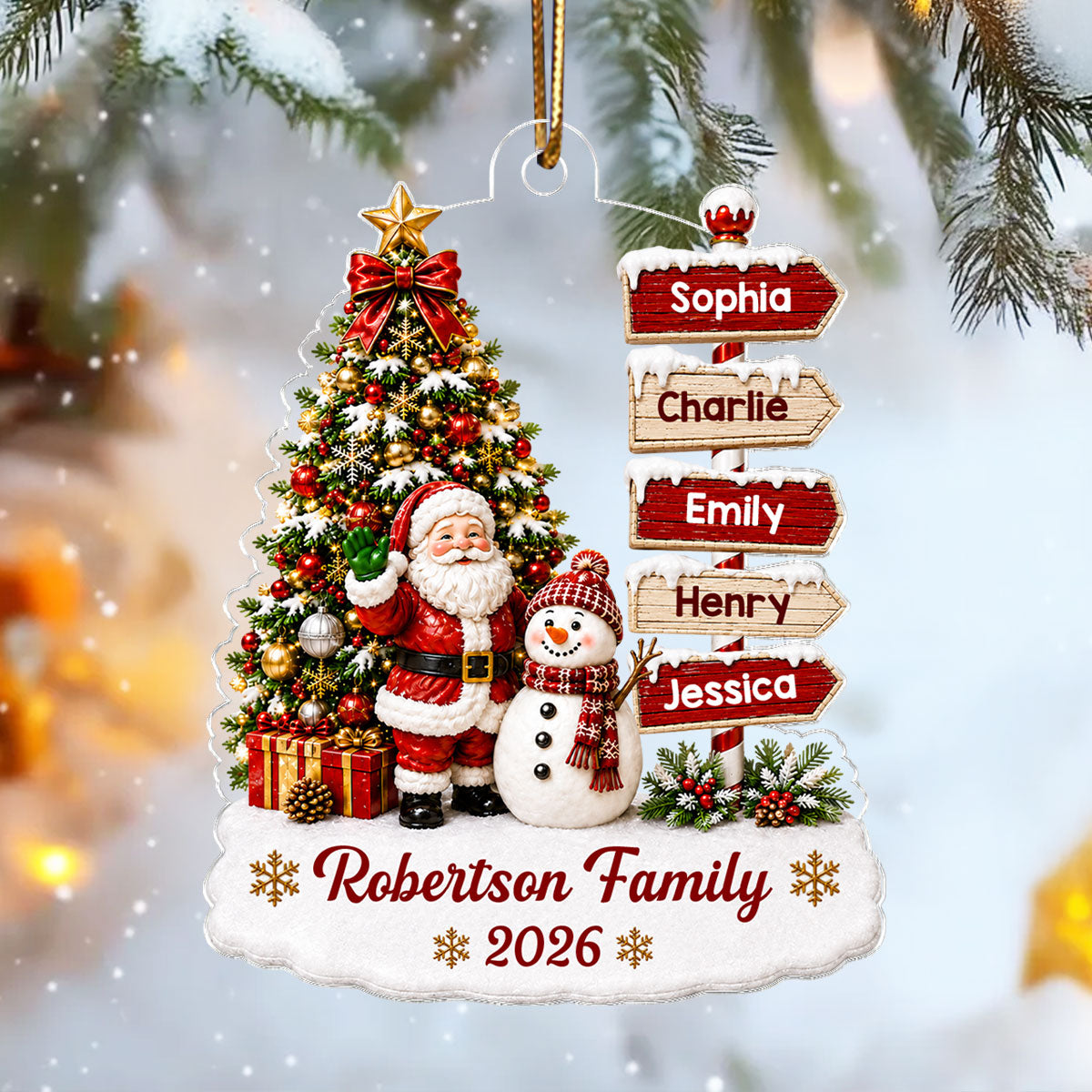 Christmas Festive Santa Snowman Family Sign Posts - Personalized Acrylic Ornament - Christmas Decor For Family