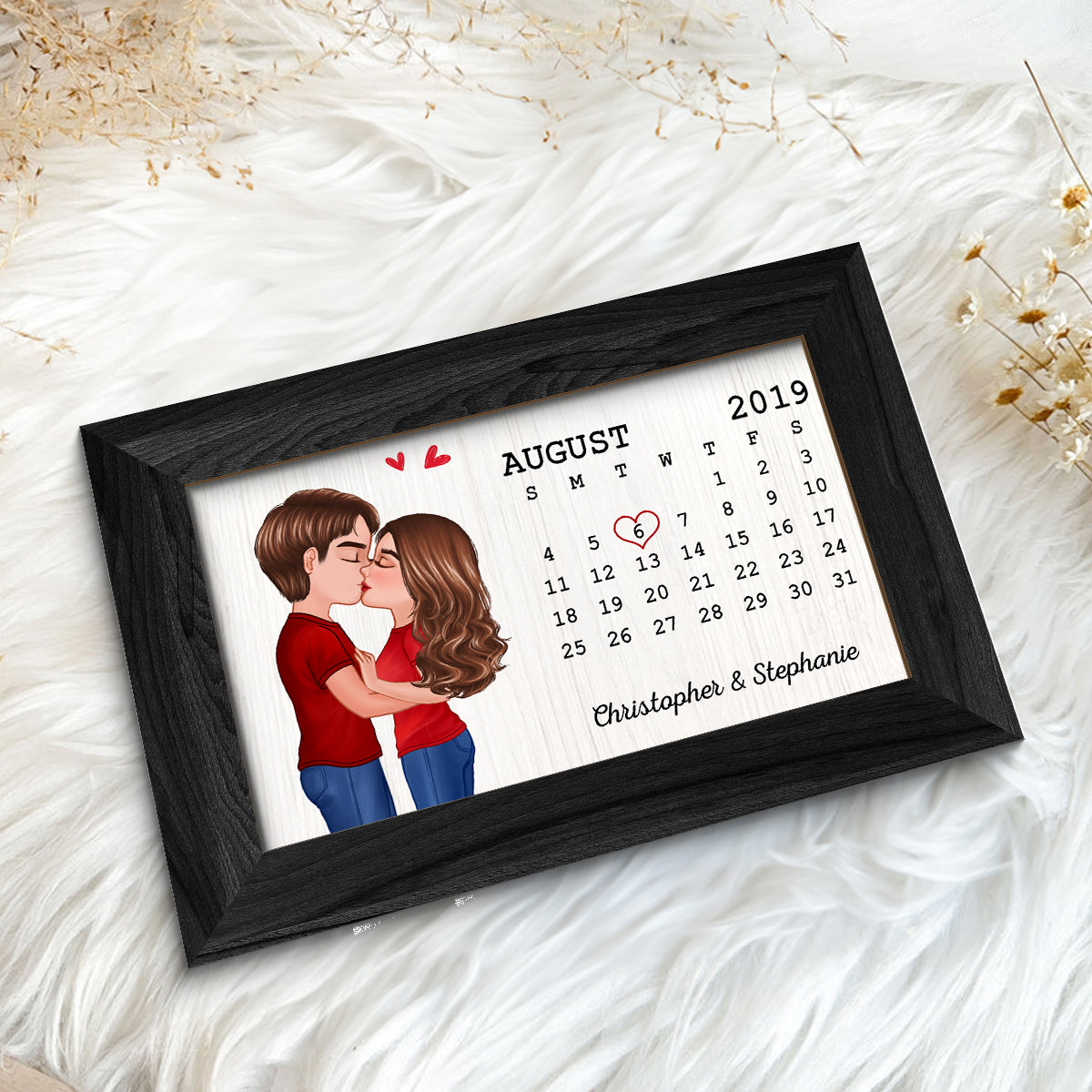 Couple Kissing Anniversary Calendar Personalized 2-layer Wooden Plaque