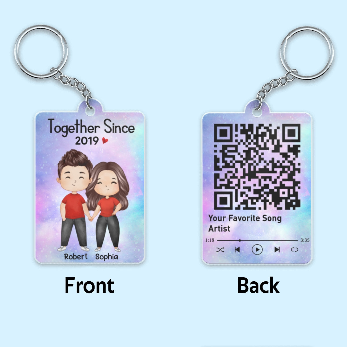 Doll Couple Watercolor Together Since Favorite Song QR Code Personalized Acrylic Keychain