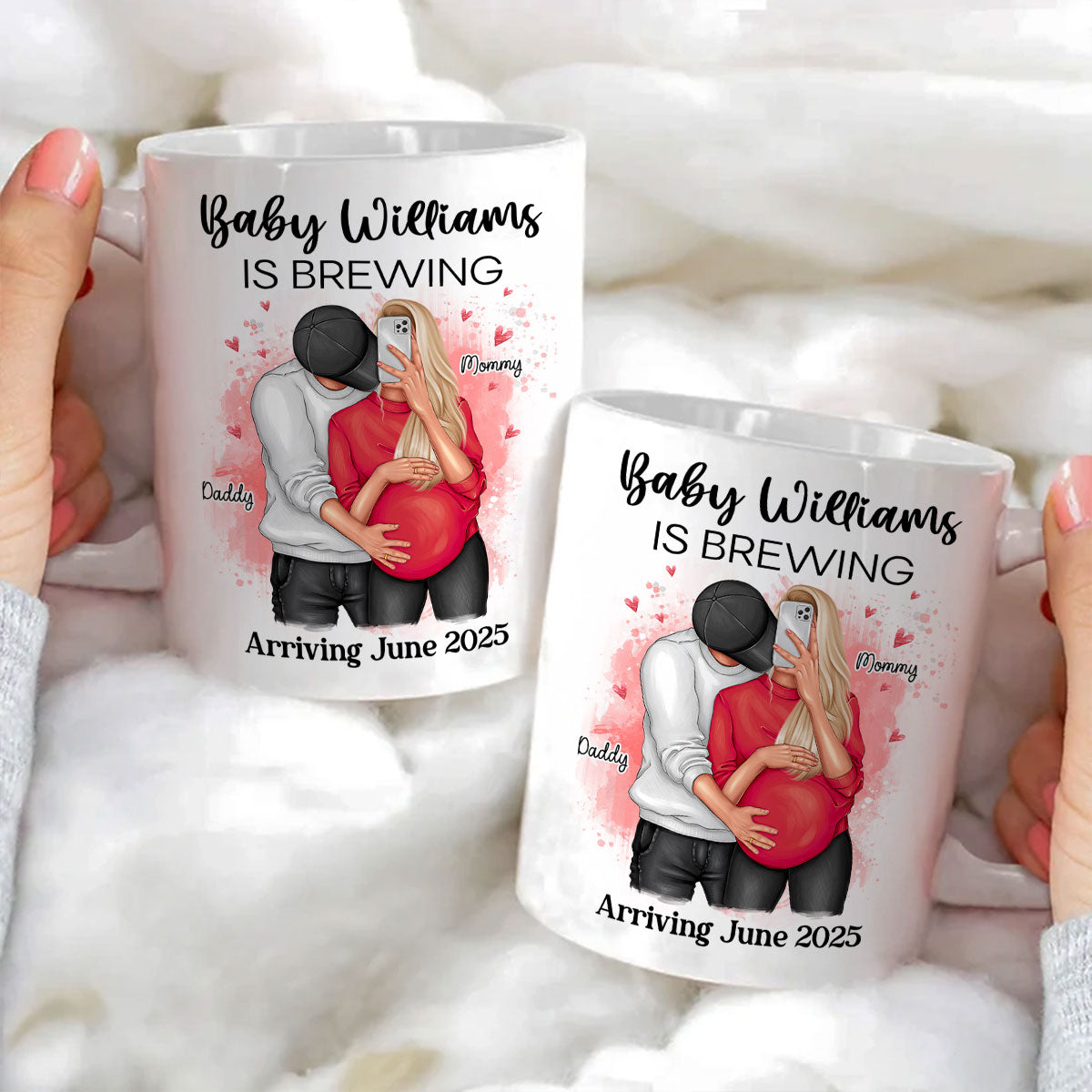 Baby Is Brewing Pregnancy Hugging Couple Personalized Mug Expecting Mom Gift, Expecting Parents Gift,  Gift