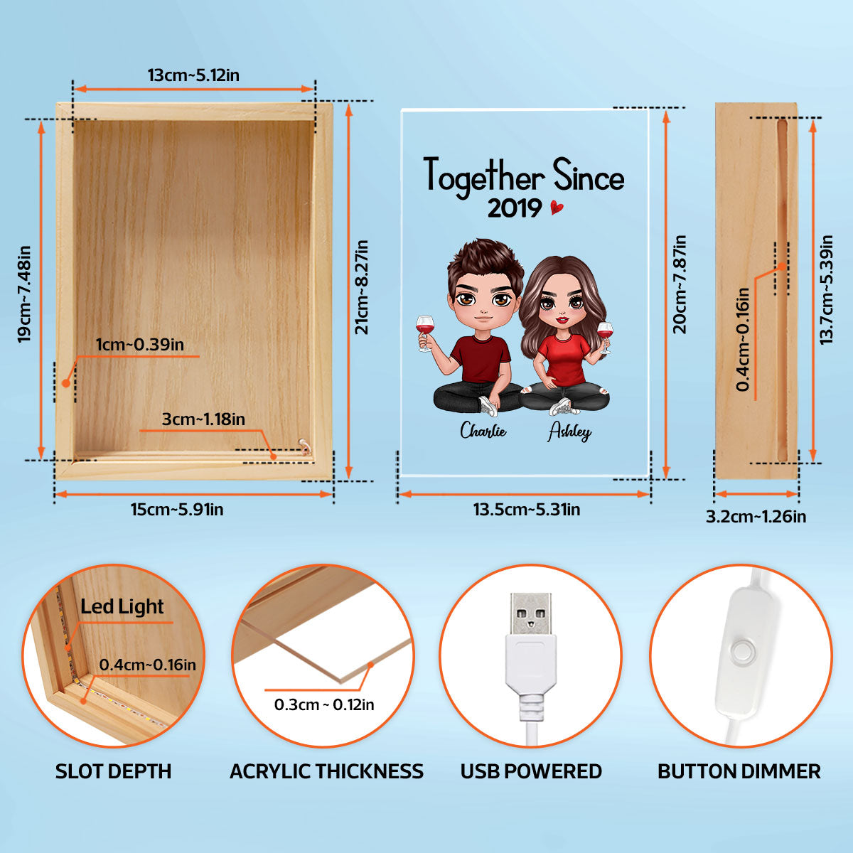 Doll Couple Sitting Gift For Him Gift For Her Personalized Wooden Frame Light Box