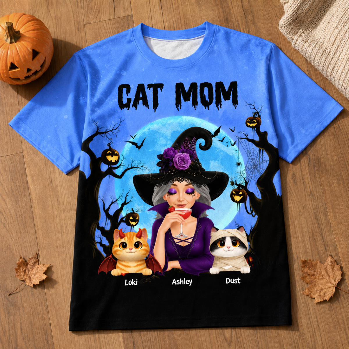 Halloween Theme Spooky Cat Mom Witch - Personalized Shirt - Halloween Gift For Cat Lovers