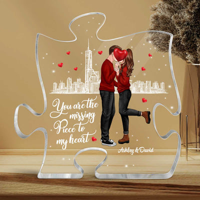 The Missing Piece To My Heart Standing Kissing Couple Personalized Puzzle Acrylic Plaque