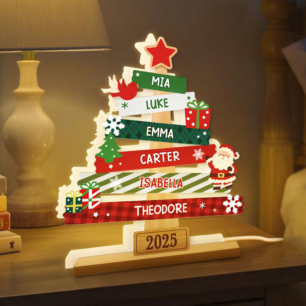 3D Effect Cute Christmas Tree Family Names Personalized LED Light Box