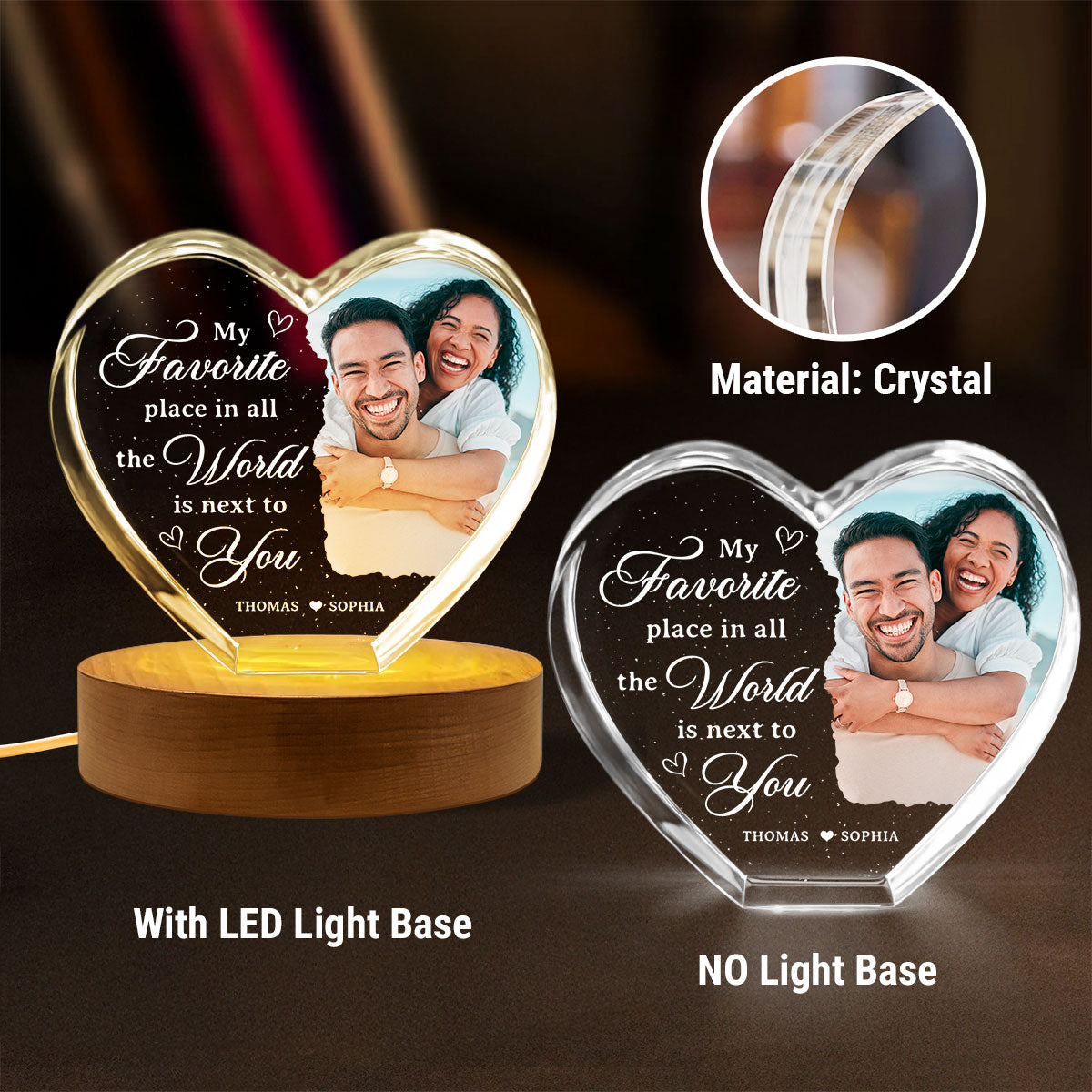 My Favorite Place Is Next To You Upload Photo Premium Crystal Heart LED, Personalized Couple Home Bedroom Decoration, Perfect Valentine's Gift For Her, For Wife, For Girlfriend, Free Delivery Included
