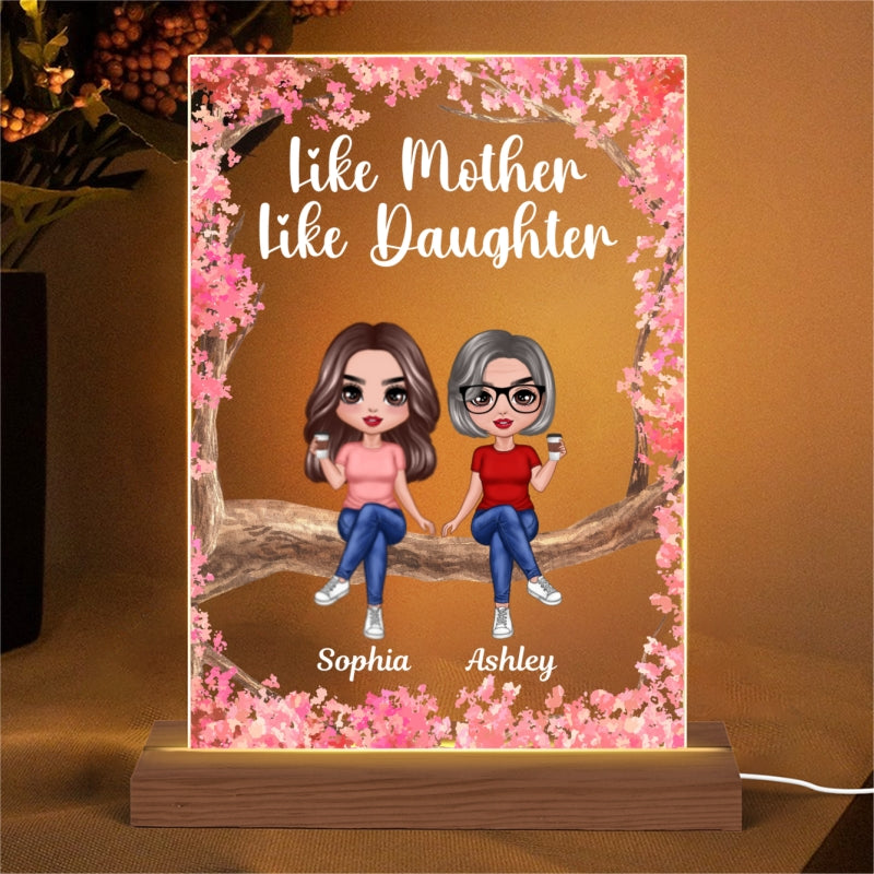 Doll Mother Daughters Sitting On Pink Tree Personalized Rectangle Acrylic LED Night Light