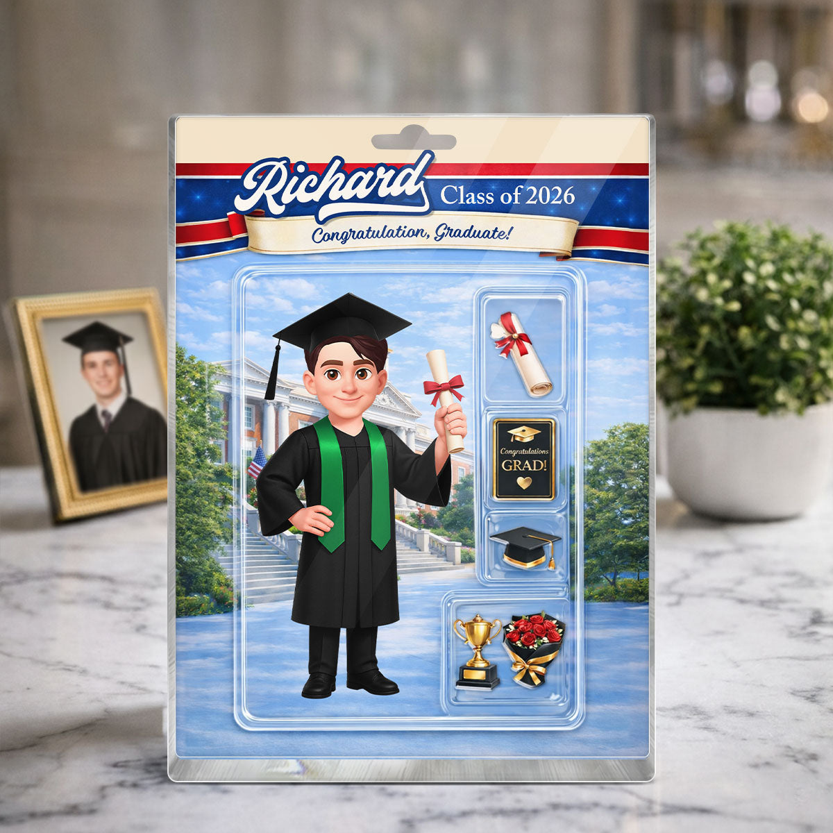 3D Effect Senior Action Figure - Personalized Acrylic Block Plaque - Graduation Gift For Seniors, Daughter, Son, Grandkids