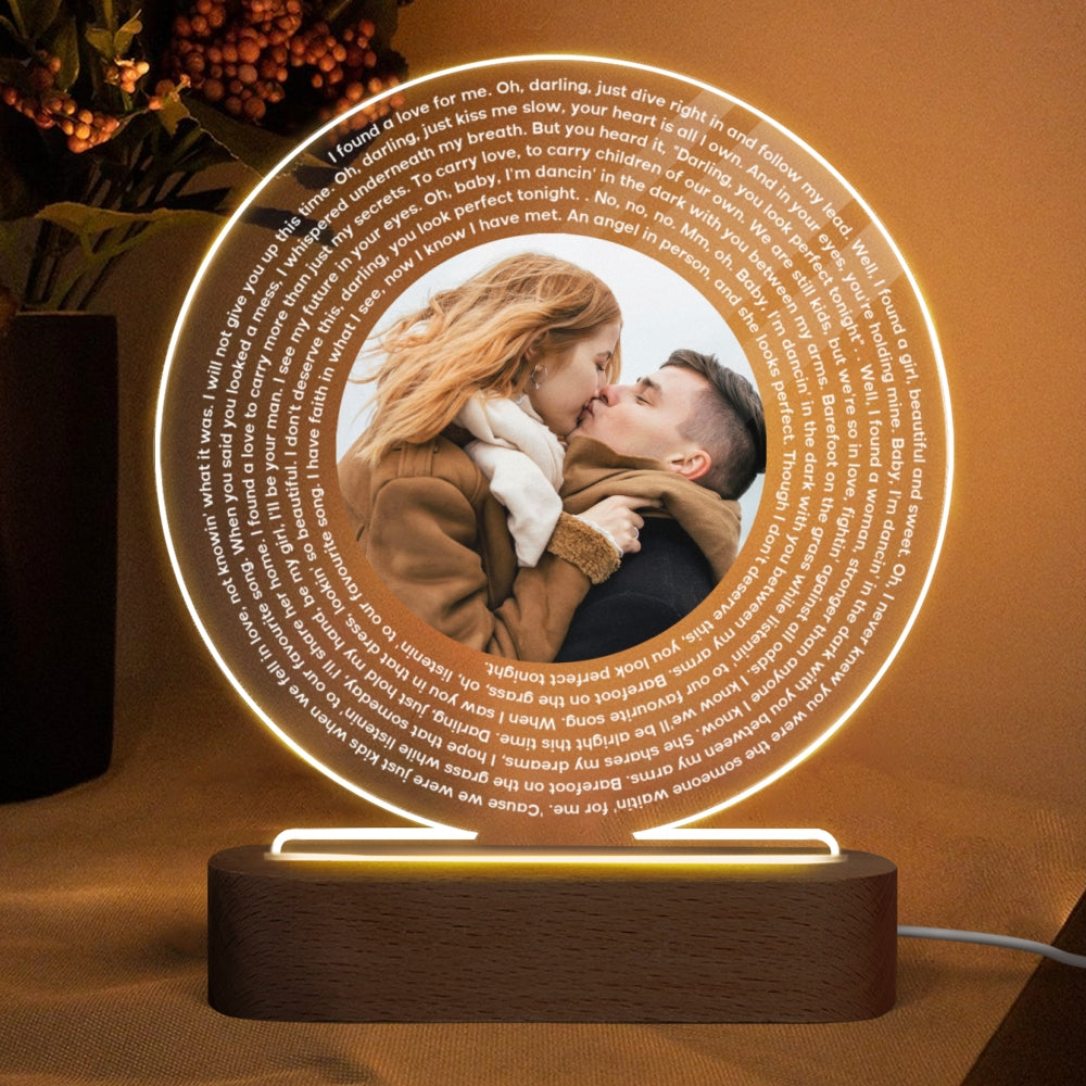 Custom Couple Photo Favorite Song Vinyl Record Personalized Acrylic Circle LED Night Light, Heartfelt Gift For Couple, For Him, For Her