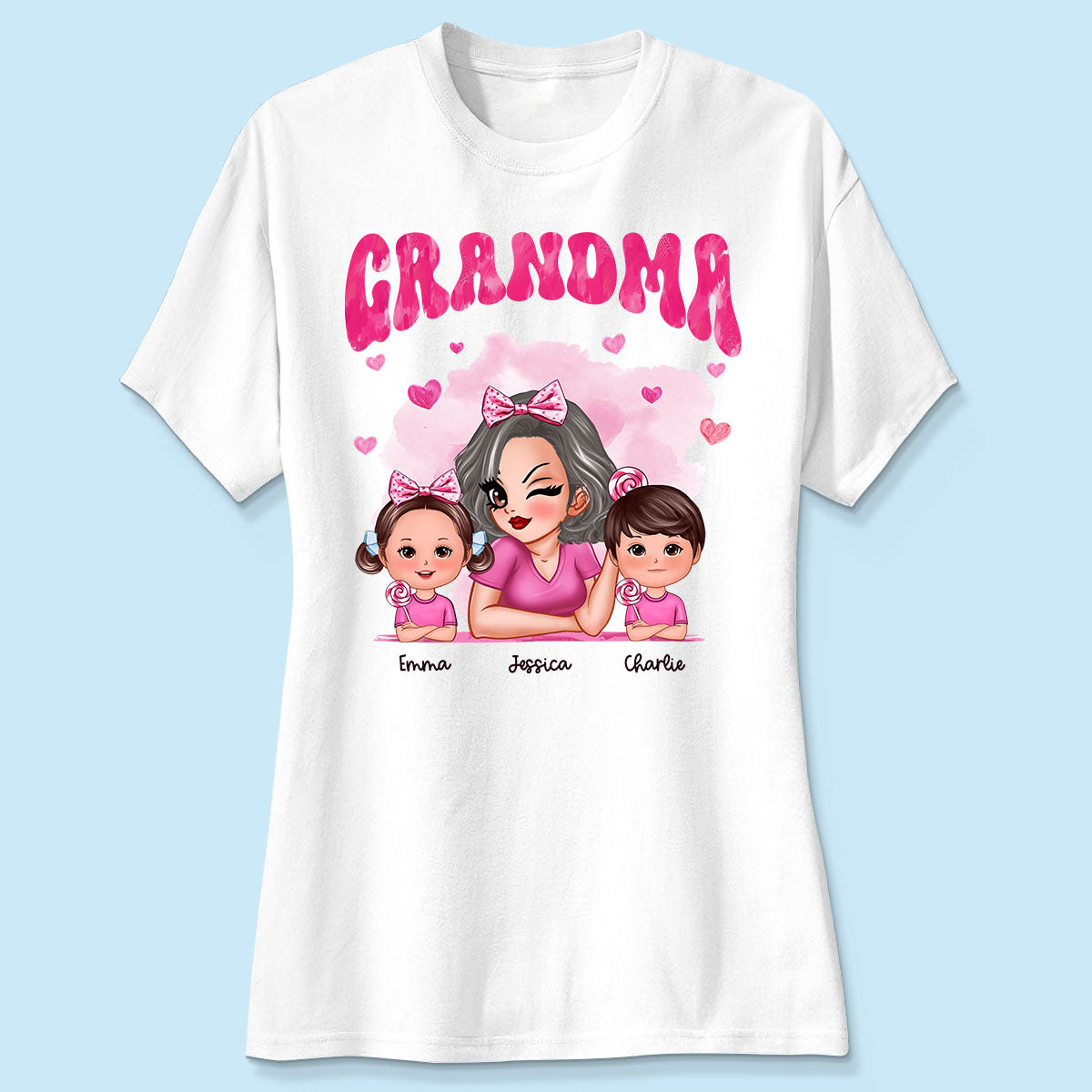 Pink Valentine's Grandma And Grandkids Personalized Shirt,  Gift For Grandma