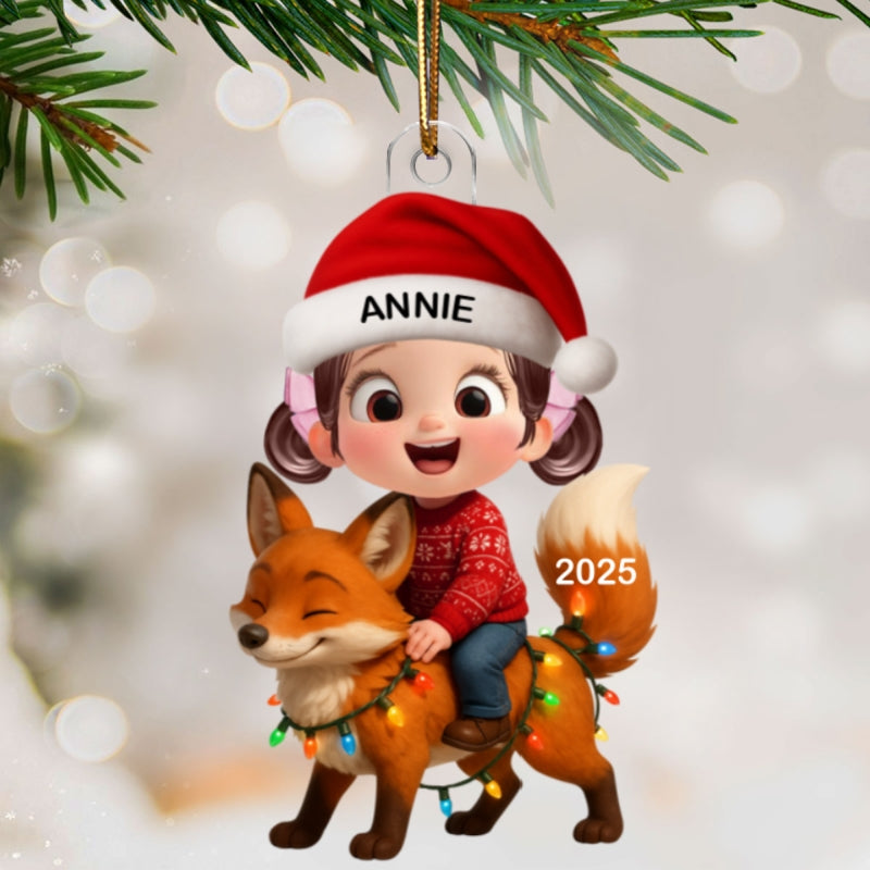 3D Effect Little Kid Jungle Safari Animals Fox Christmas Personalized Acrylic Ornament