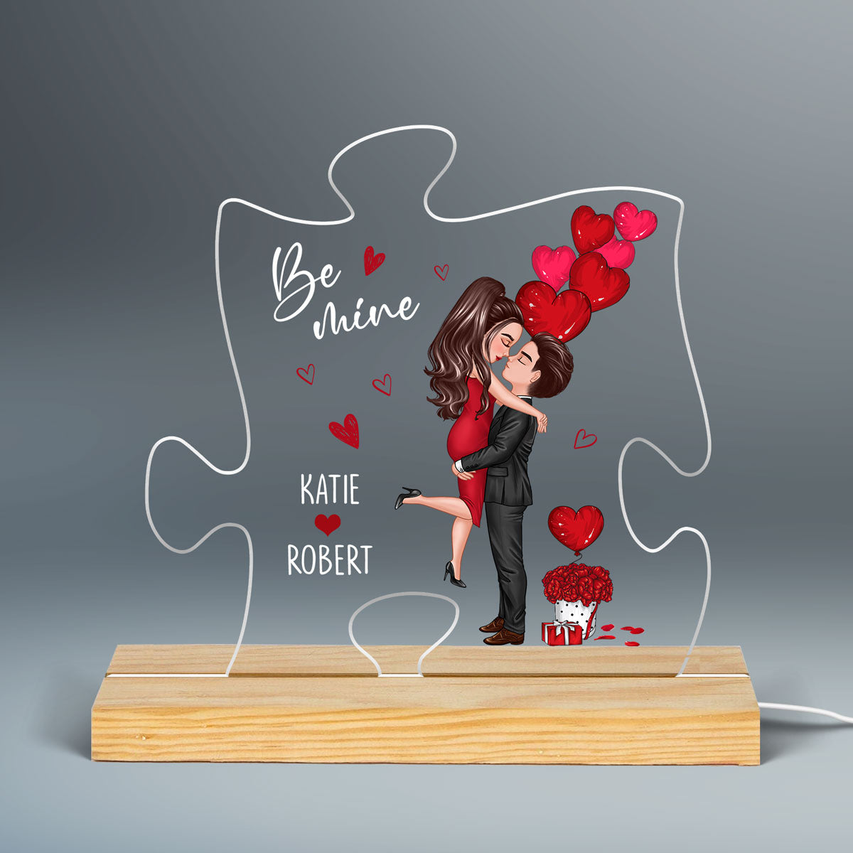 Be Mine Doll Couple Kissing Personalized Custom Shape LED Night Light