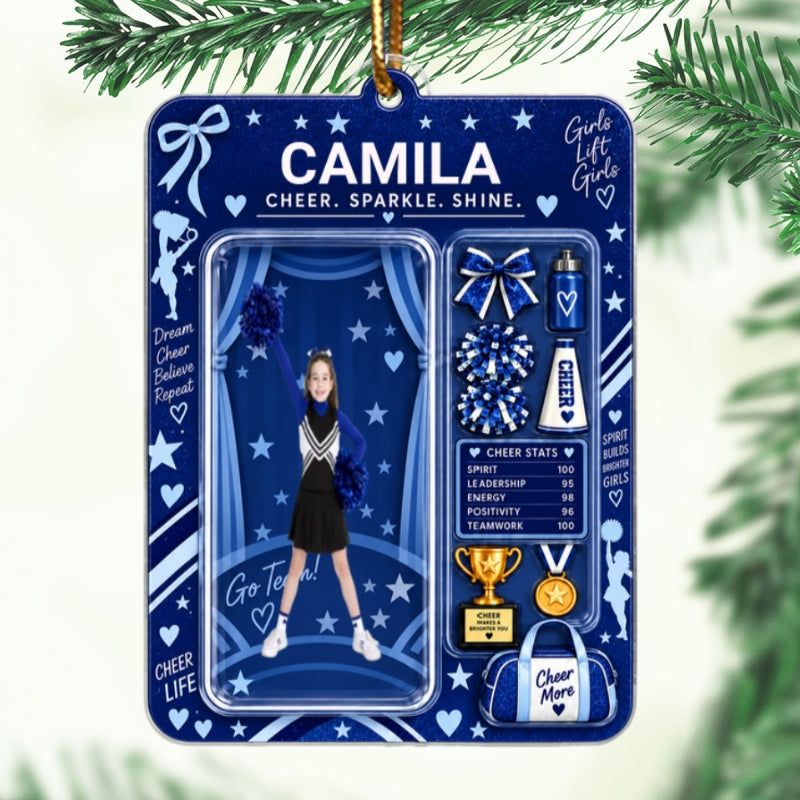 Custom Photo Upload Cheerleader Box 2D Flat Printed - Personalized Acrylic Ornament - Christmas Gift For Cheerleader Girl