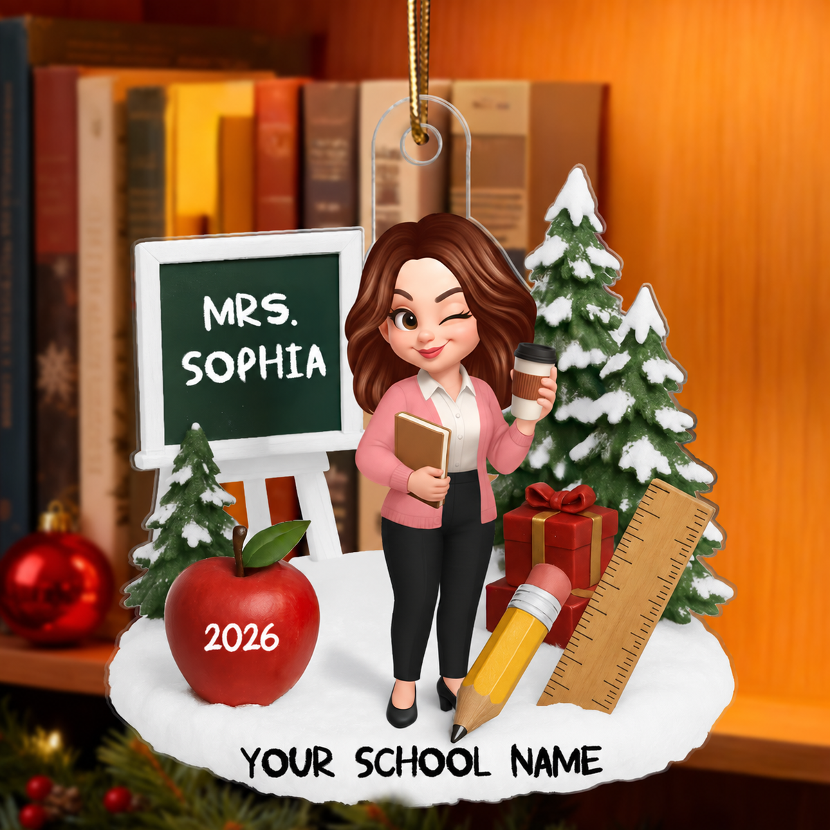 3D Effect Christmas Teacher Things - Personalized Acrylic Ornament - Gift For Teachers, Colleagues