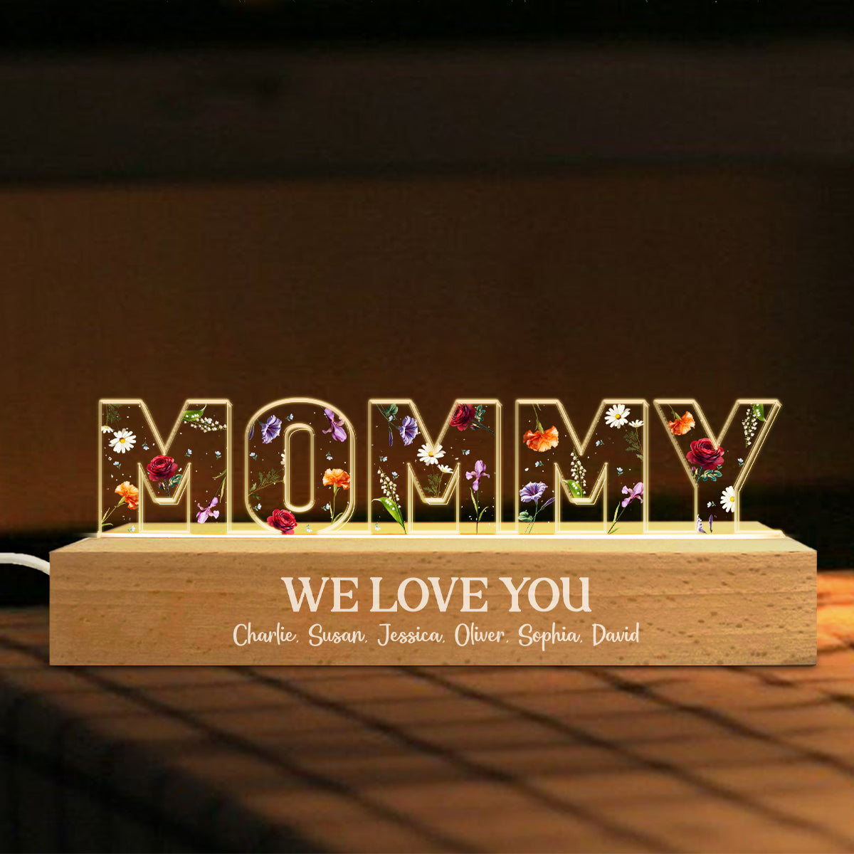 Mommy 3D Effect Birth Month Flowers Personalized Name LED Night Light, Gift For Mom