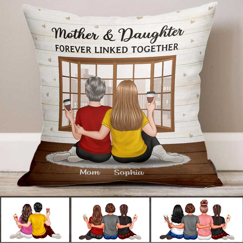 Embracing Mother Daughter Back View In House Personalized Pillow
