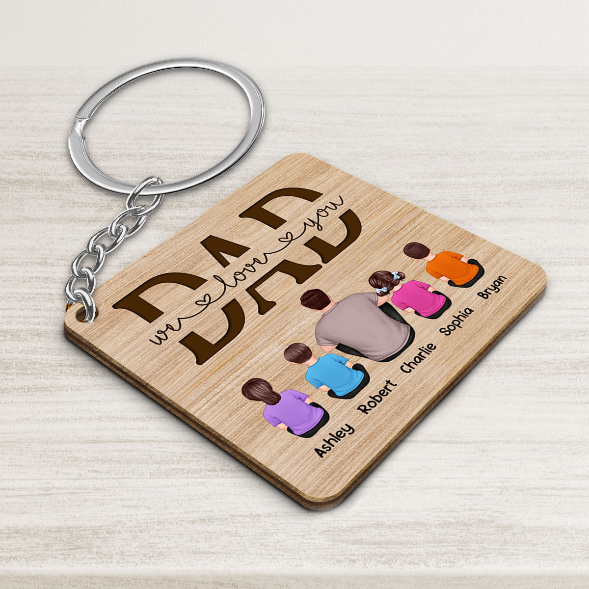 Best Dad Ever Drive Safe Daddy Back View Man Kids Dog Cat Personalized Wooden Keychain