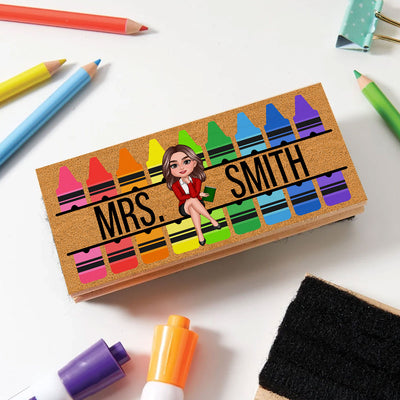 Teacher Sitting on Crayon Personalized Chalkboard/Whiteboard Eraser with Marker, Teacher Appreciation Gift, Back To School Gift