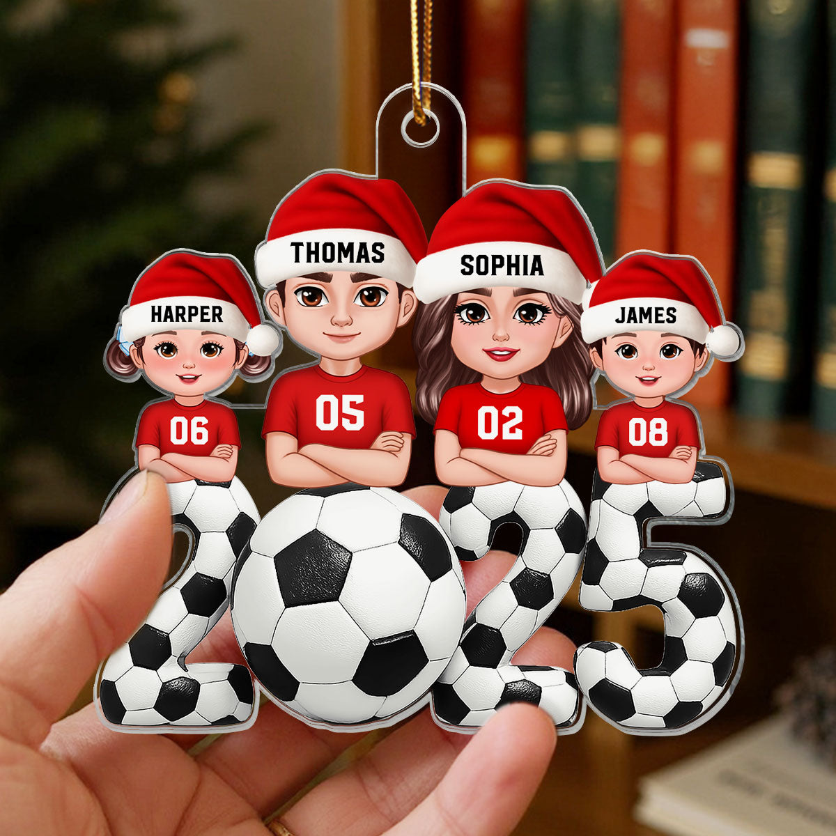 3D Effect Christmas Soccer Family - Personalized Acrylic Ornament