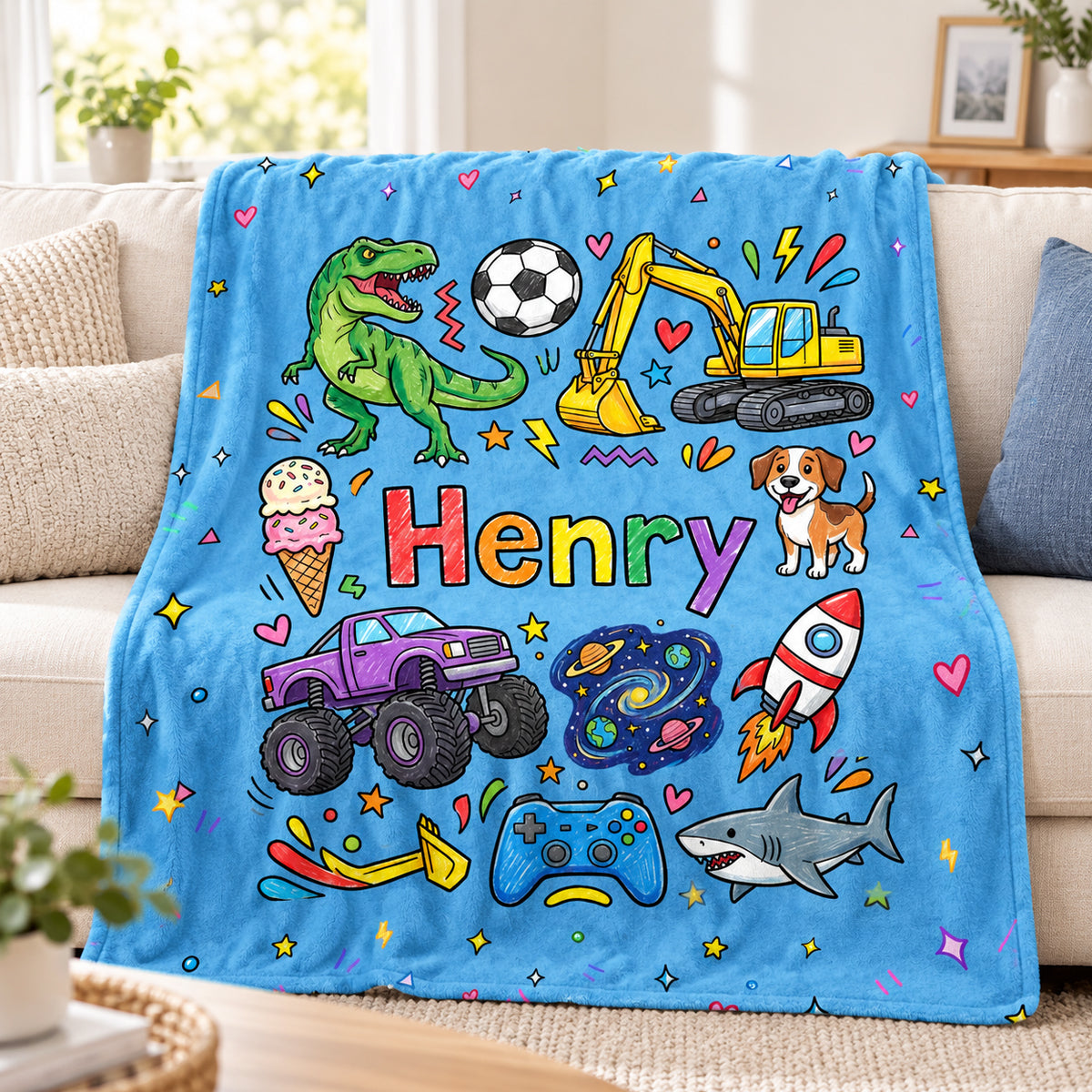 Kid's Favorite Things Custom Name - Personalized Fleece Blanket - Custom Name & Favorite Things Blanket for Kids