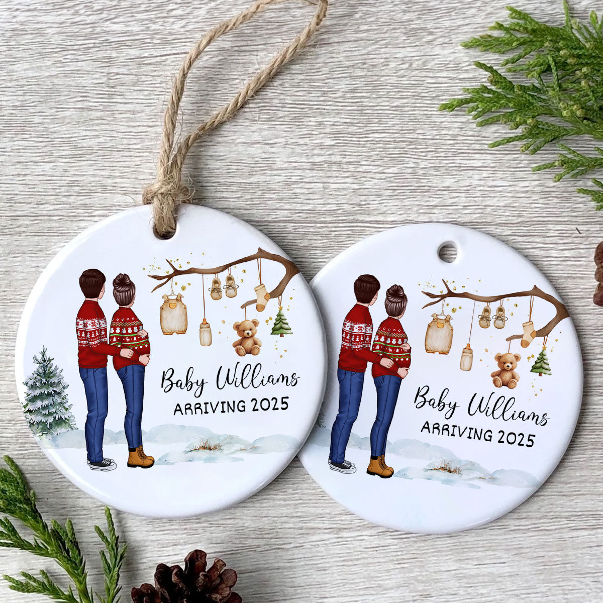 Birth Announcement Ornament, Personalized Baby Arriving Ornament, Expecting Parents Ornament