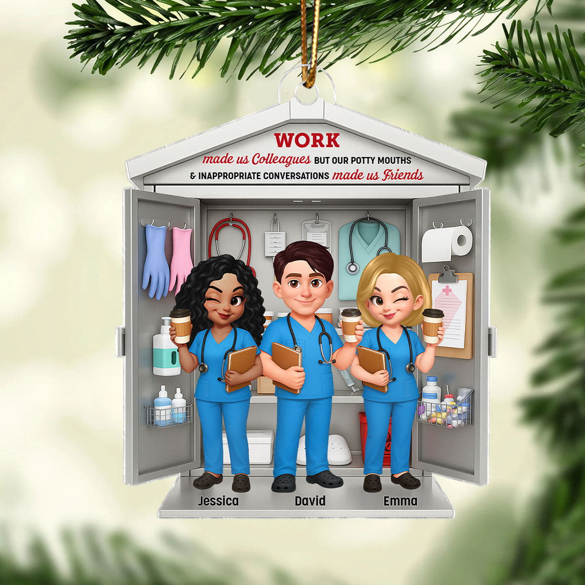 3D Effect Nurse Besties Medical Supplies Cabinet Personalized Acrylic Ornament, Christmas Gift for Coworkers