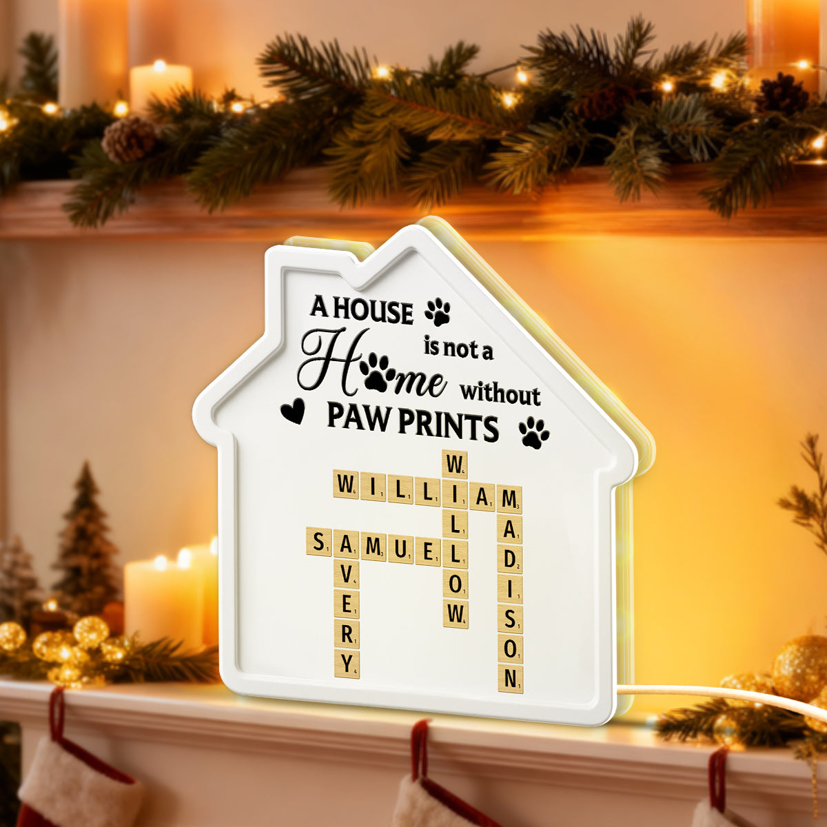 A House Is Not A Home Without Paw Prints Custom Pet Names Crossword Art - Personalized Light Box