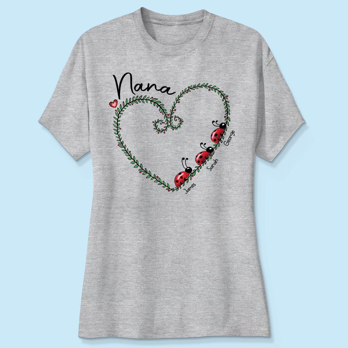 Grandma Mom Ladybug Heart Personalized Shirt