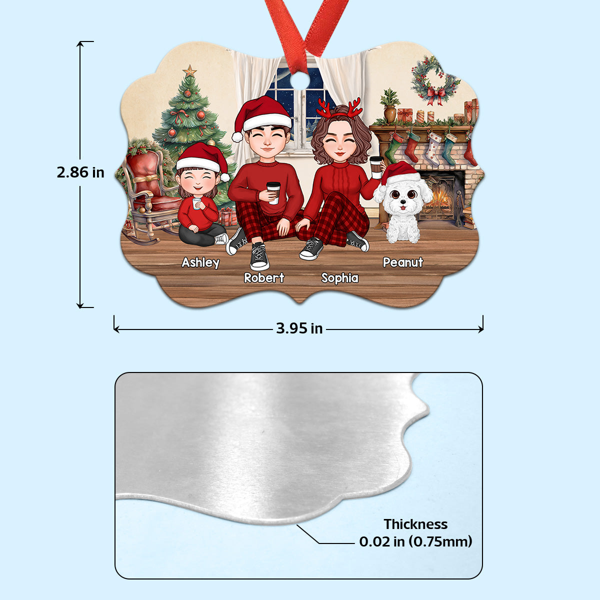 Family Sitting By The Chimney Personalized Aluminum Ornament